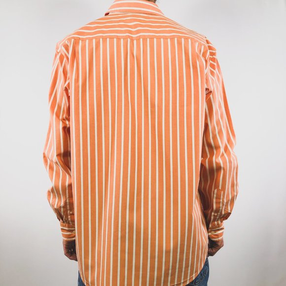 VTG J.Crew Orange White Stripe Long Sleeve Shirt M - Picture 2 of 5